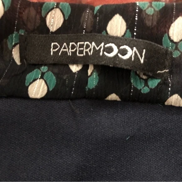 Papermoon navy & green duncan tie neck sleeveless blouse size small GUC - Picture 2 of 3